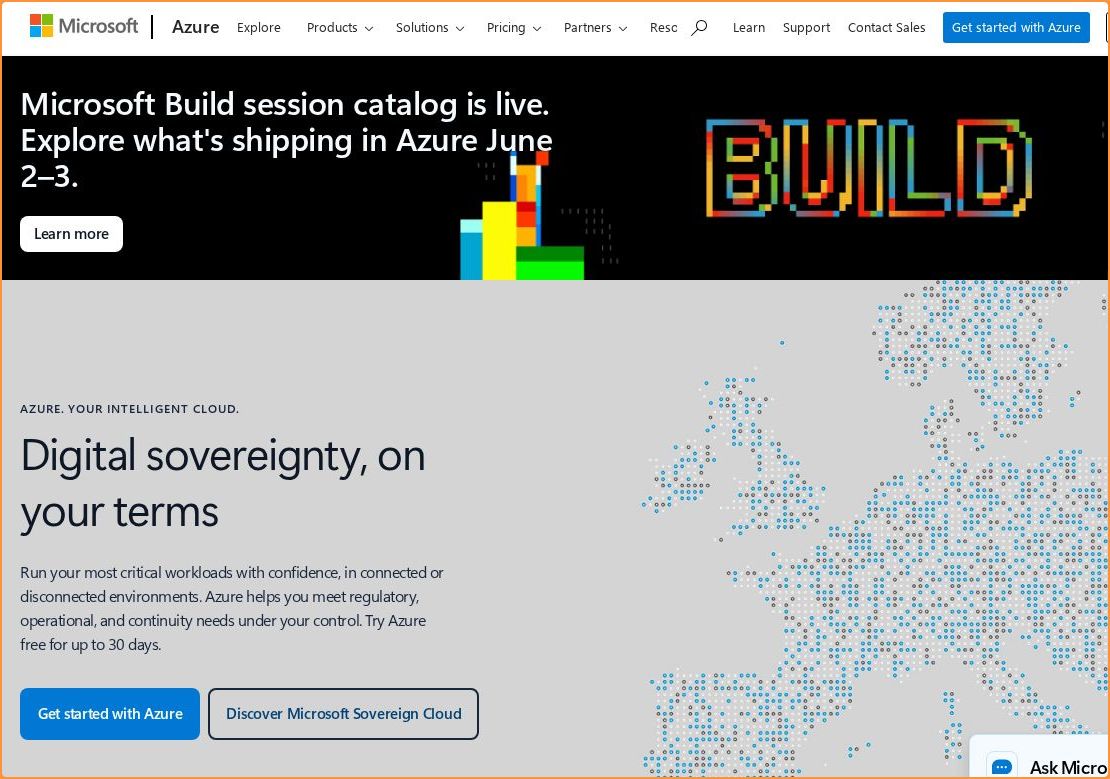 Call-to-action area of azure.com