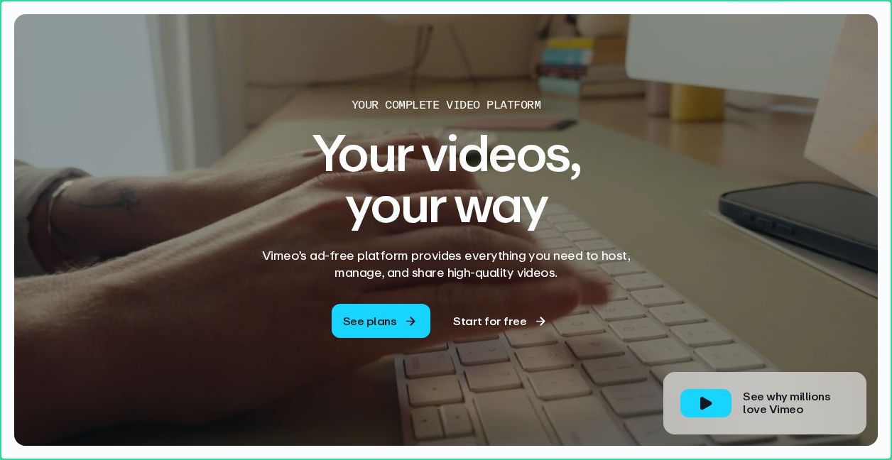 Hero section of vimeo.com