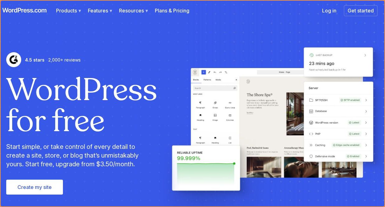 Call-to-action area of wordpress.com