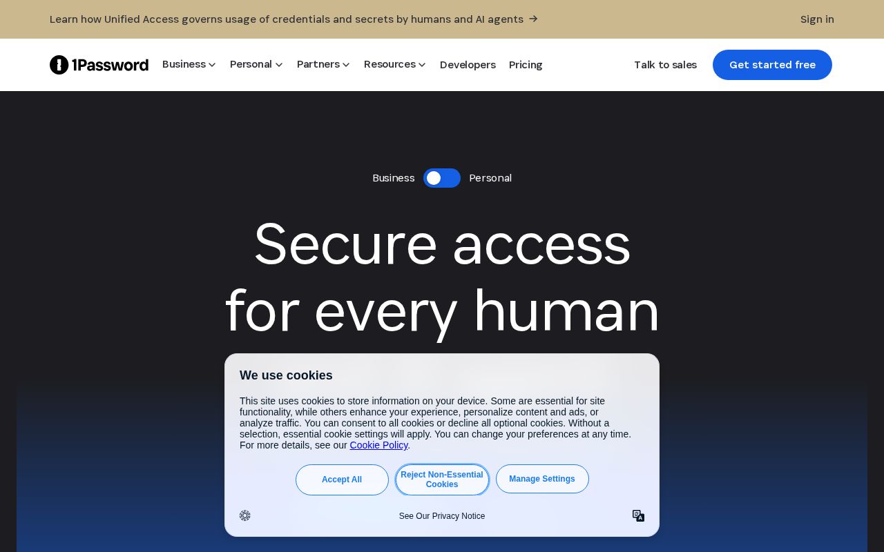 Screenshot of 1password.com