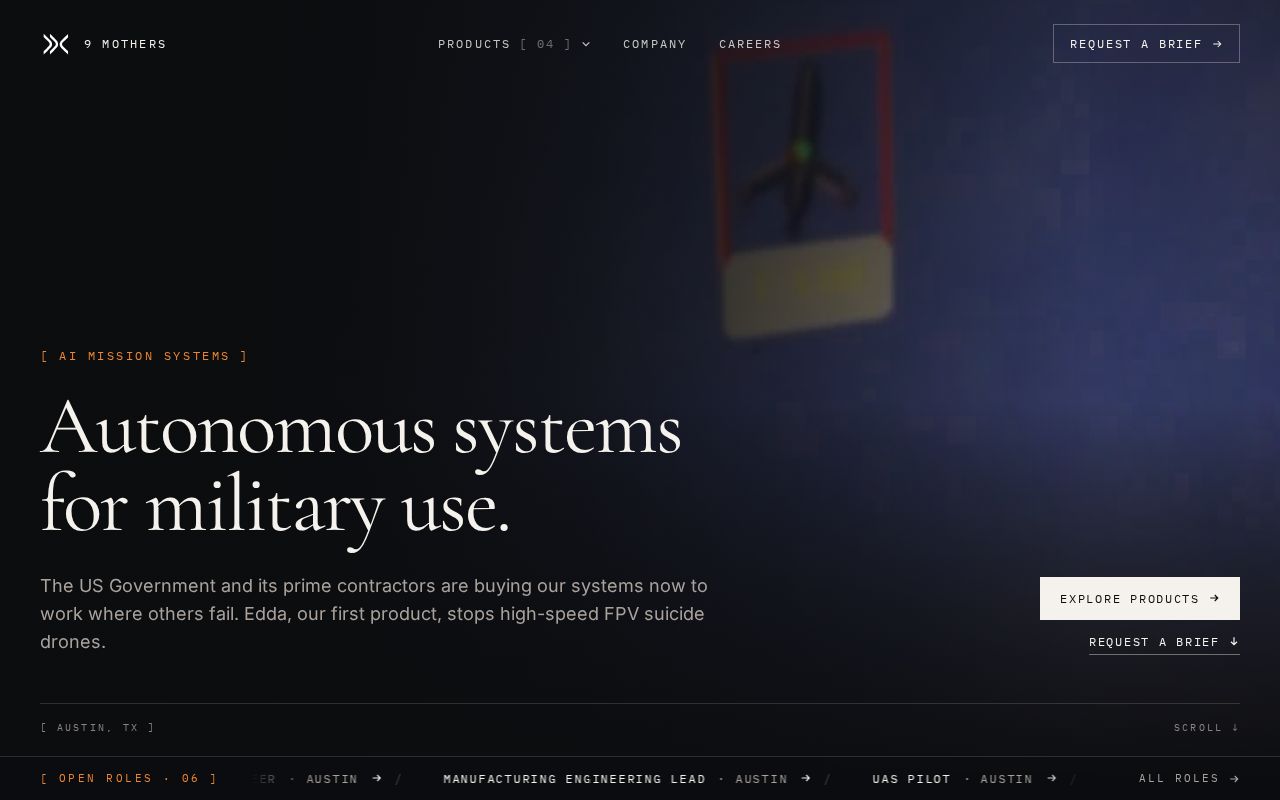 The 9mothers.com homepage, first screen