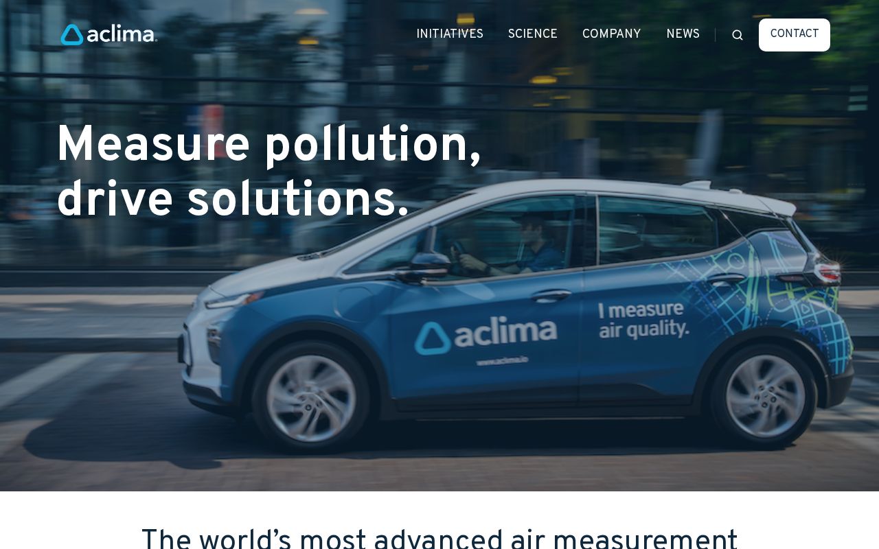 The aclima.earth homepage, first screen