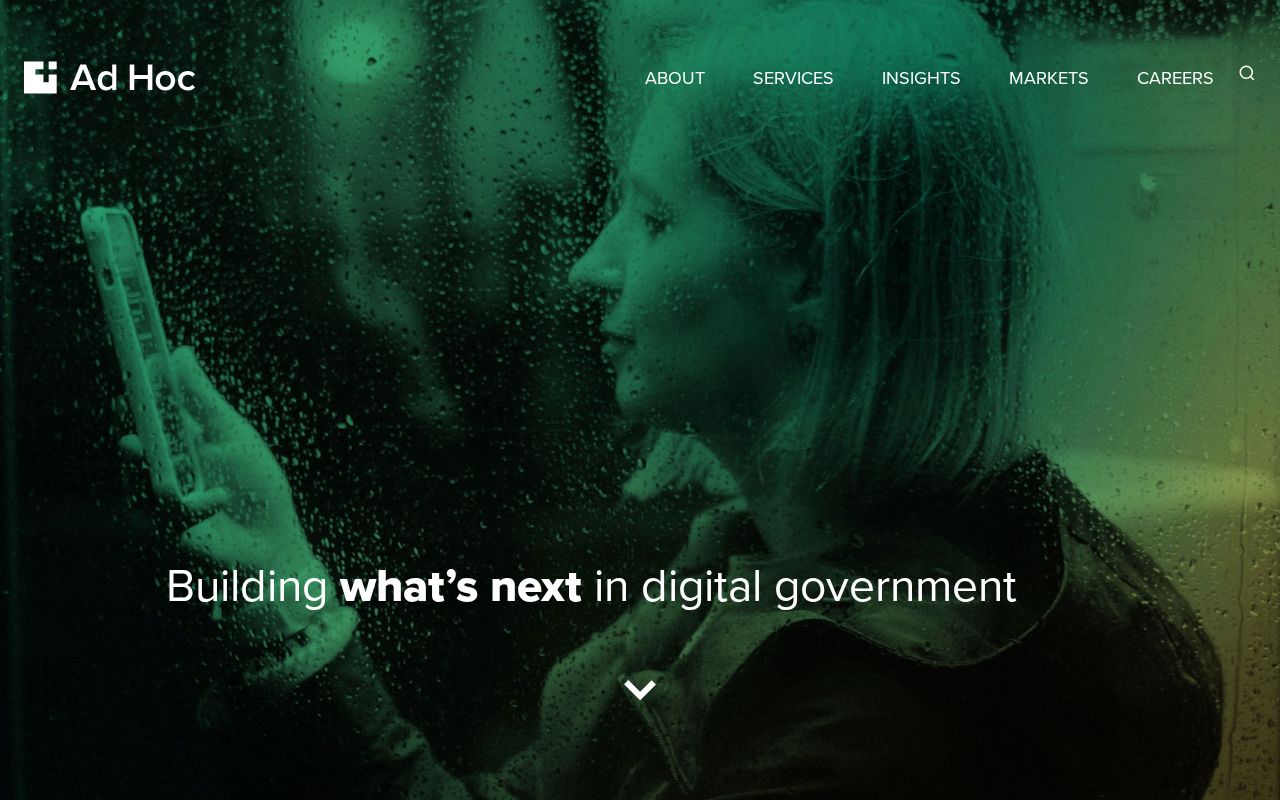 The adhoc.team homepage, first screen