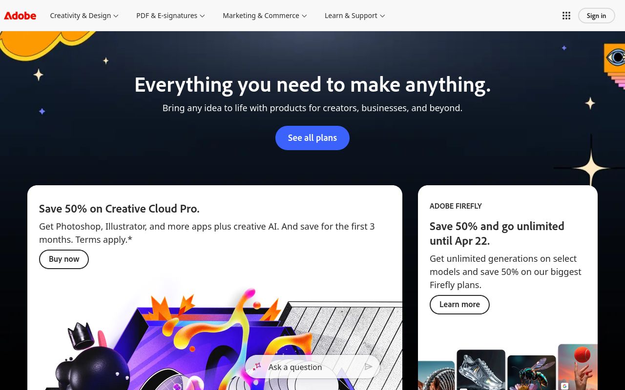 Screenshot of adobe.com