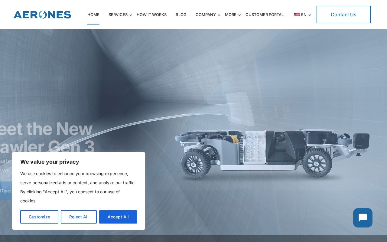 The aerones.com homepage, first screen