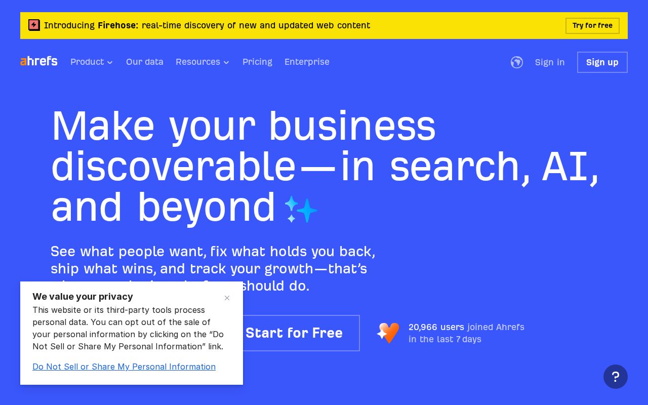 Screenshot of ahrefs.com