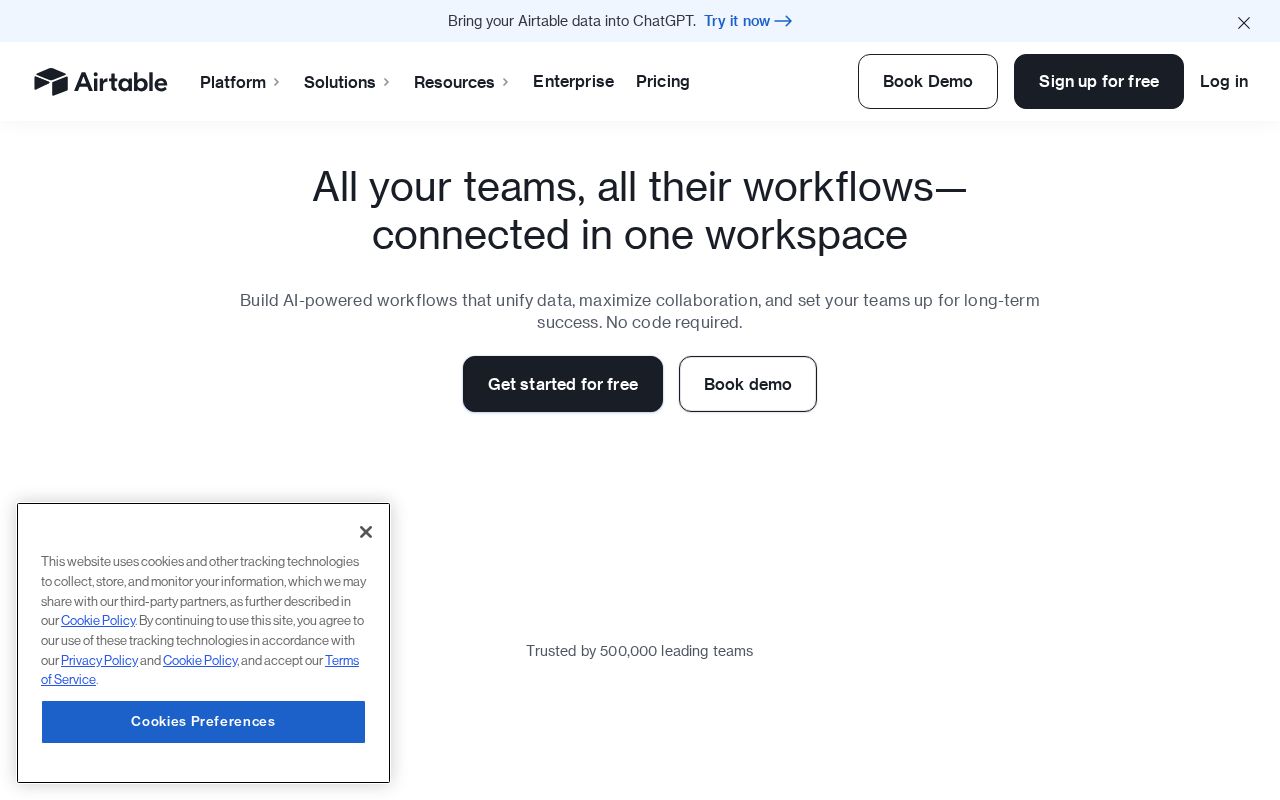 Screenshot of airtable.com