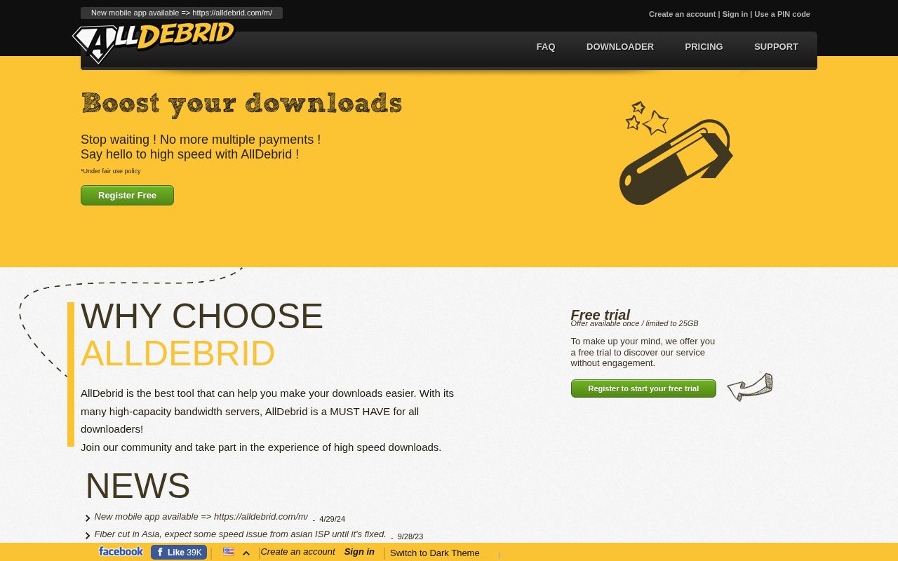 Screenshot of alldebrid.com