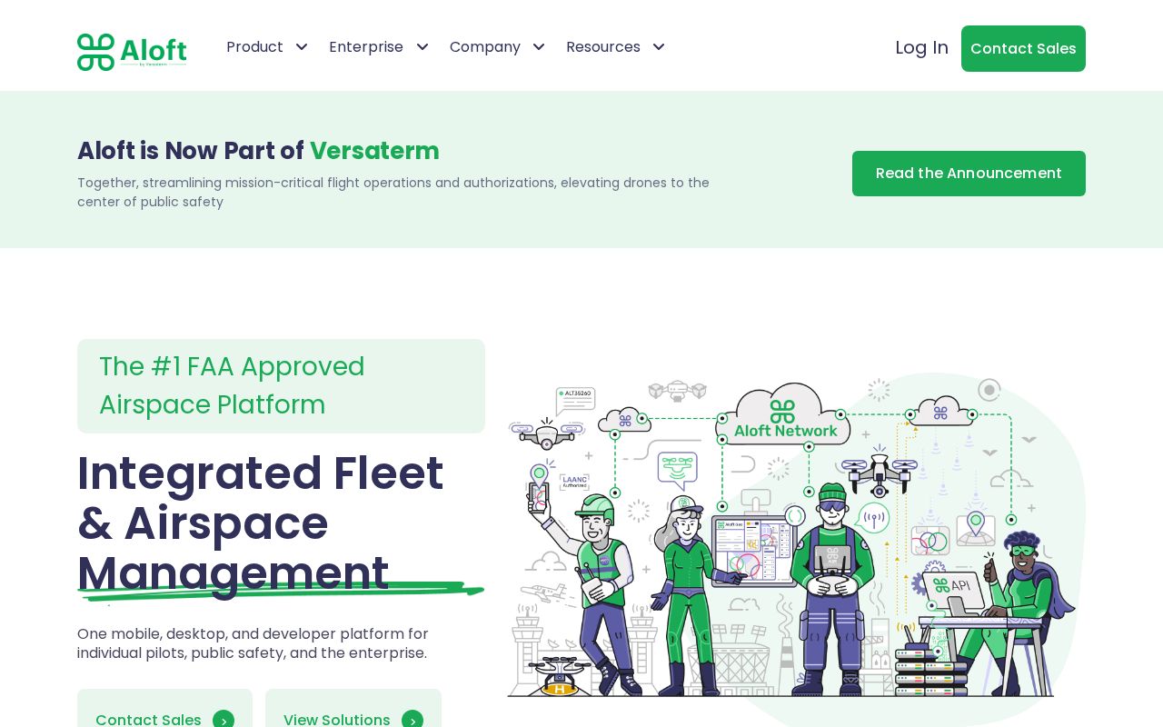 The aloft.ai homepage, first screen