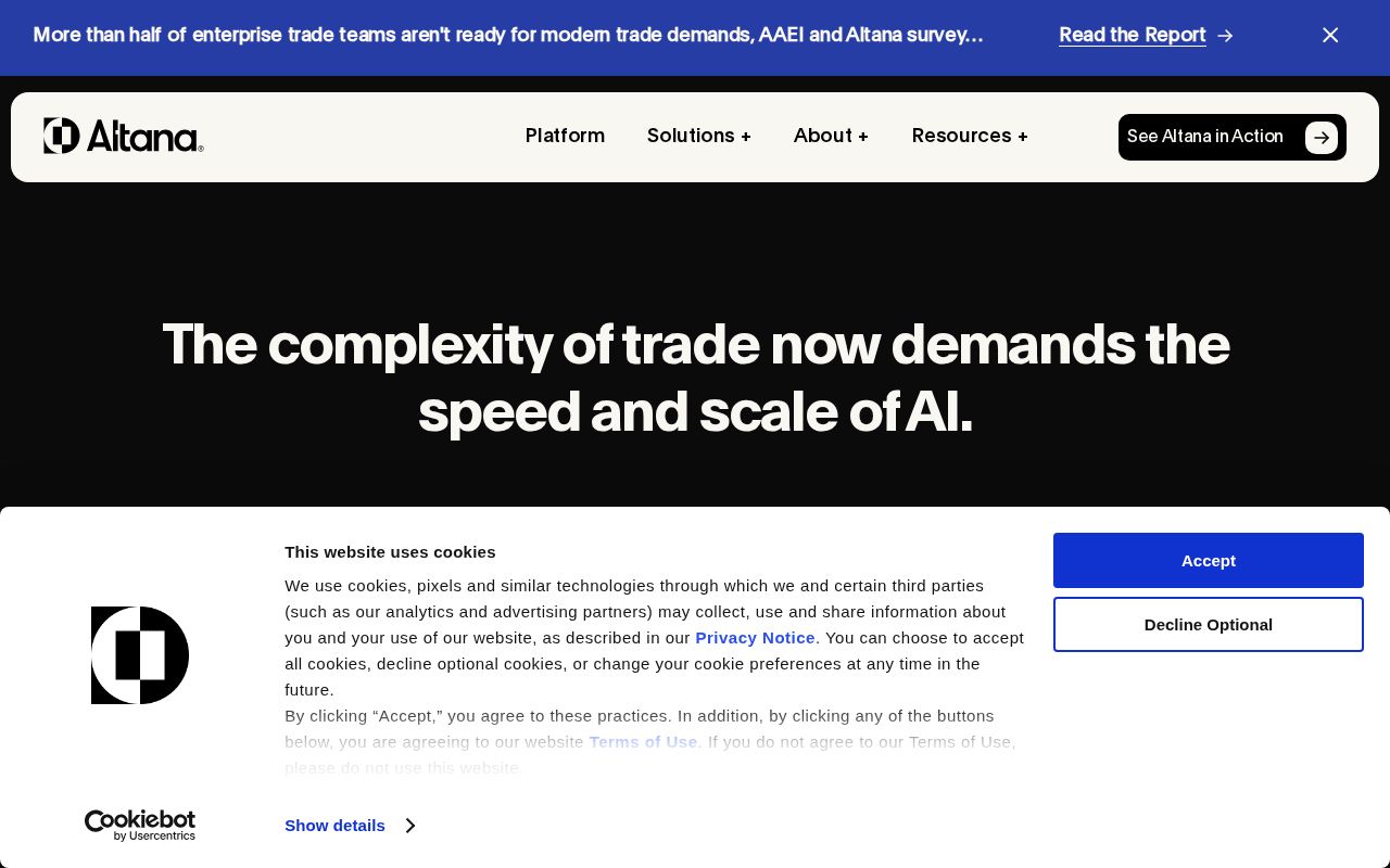 The altana.ai homepage, first screen