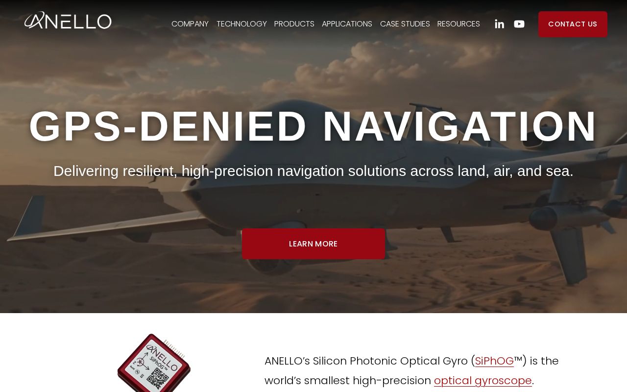 The anellophotonics.com homepage, first screen