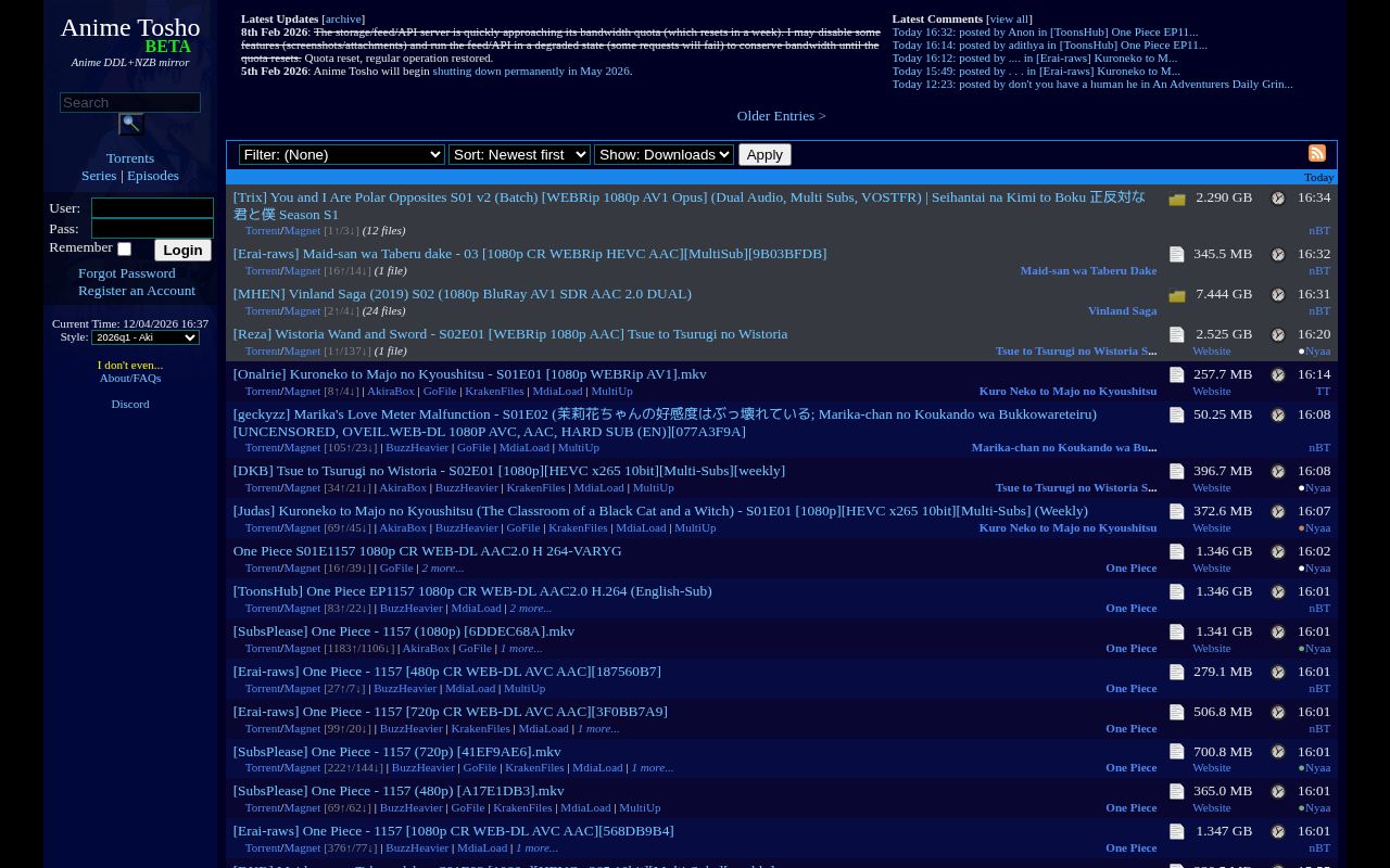 Screenshot of animetosho.org