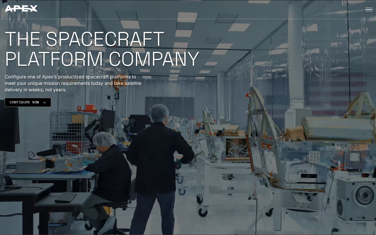 The apexspace.com homepage, first screen