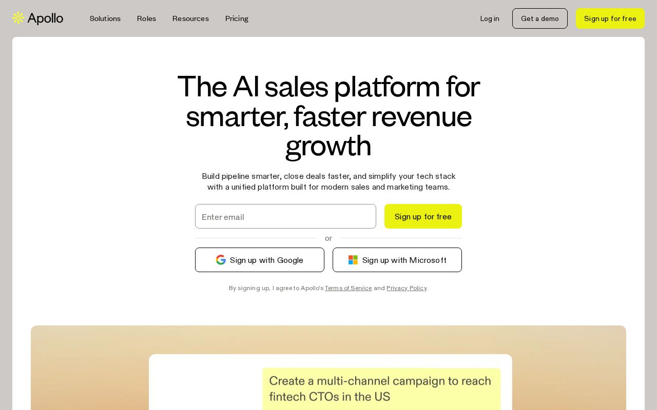 Screenshot of apollo.io