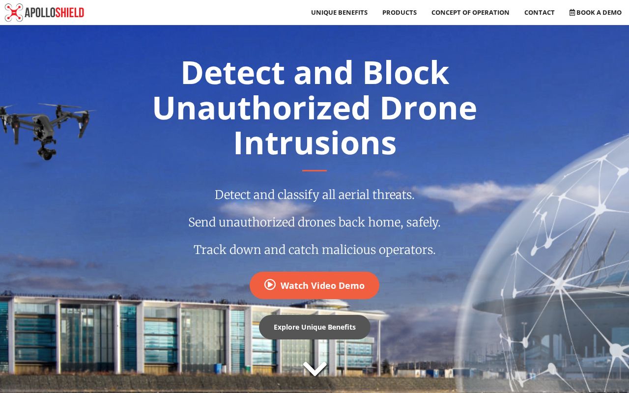 The apolloshield.com homepage, first screen