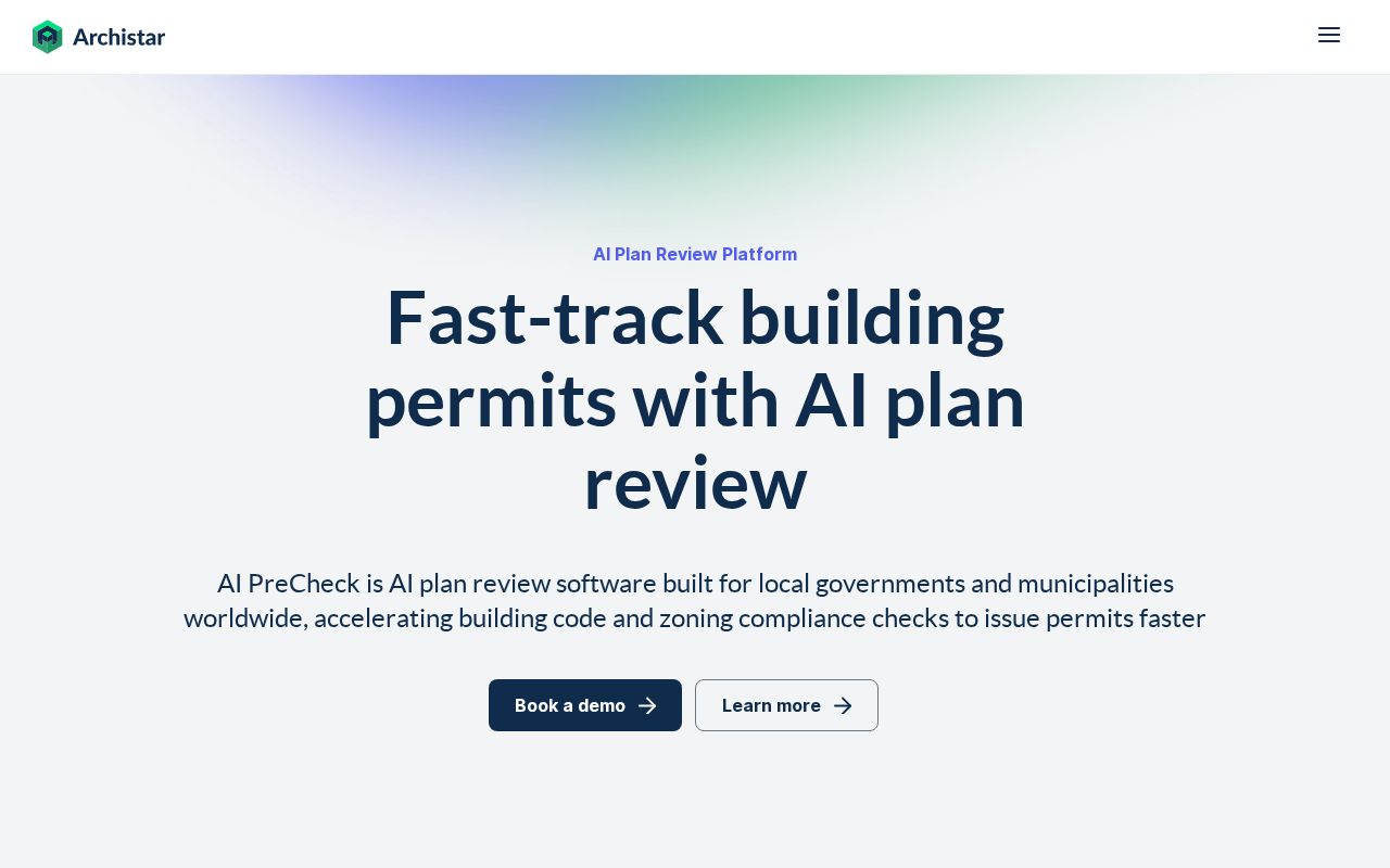 The archistar.ai homepage, first screen