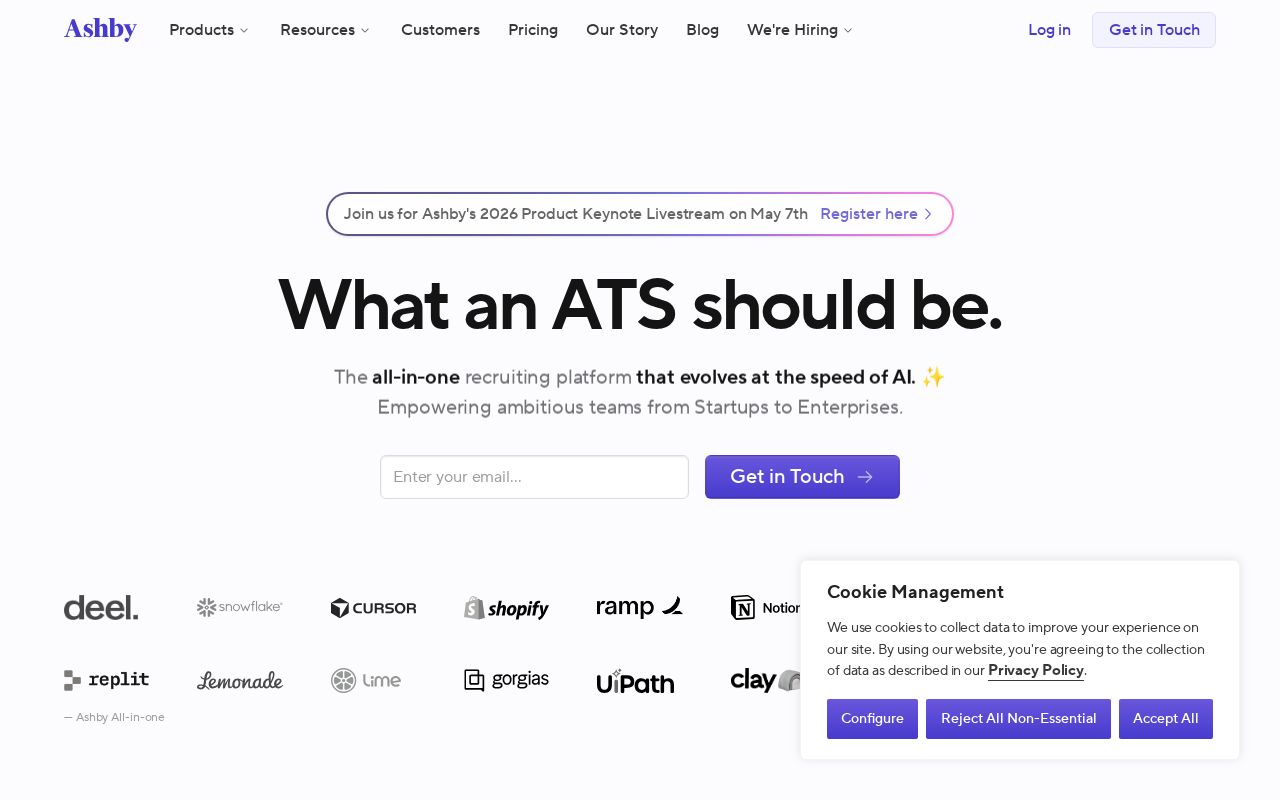Screenshot of ashbyhq.com