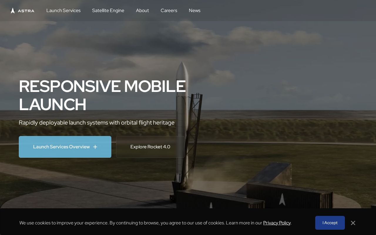 The astra.com homepage, first screen