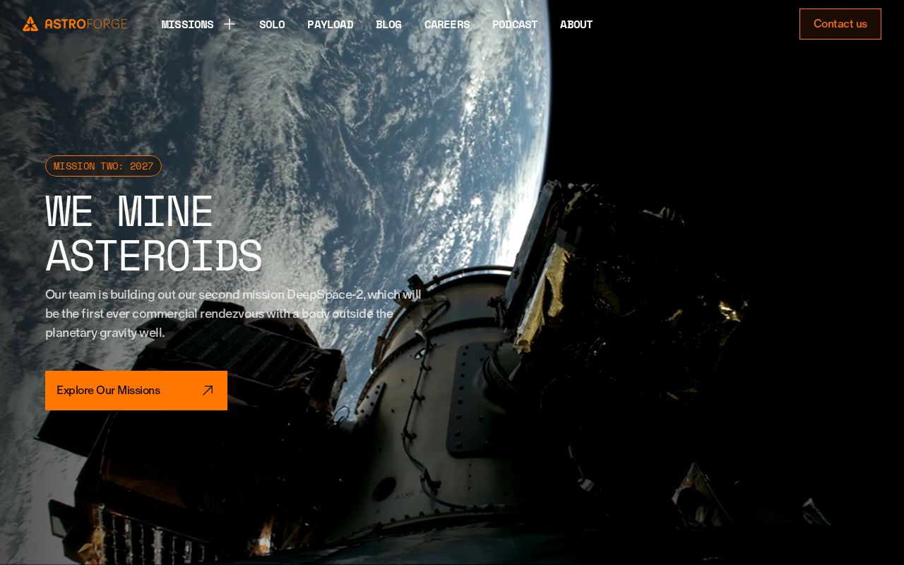 The astroforge.com homepage, first screen