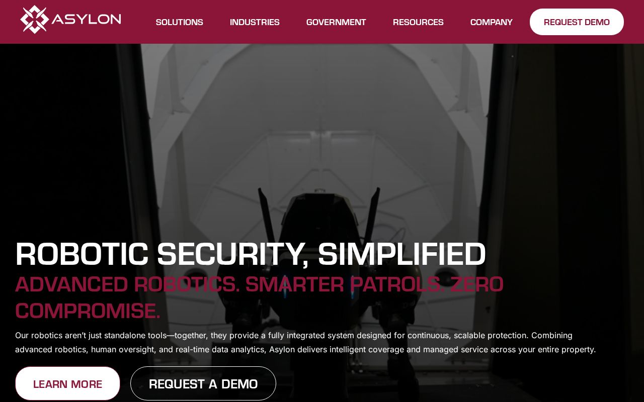The asylonrobotics.com homepage, first screen
