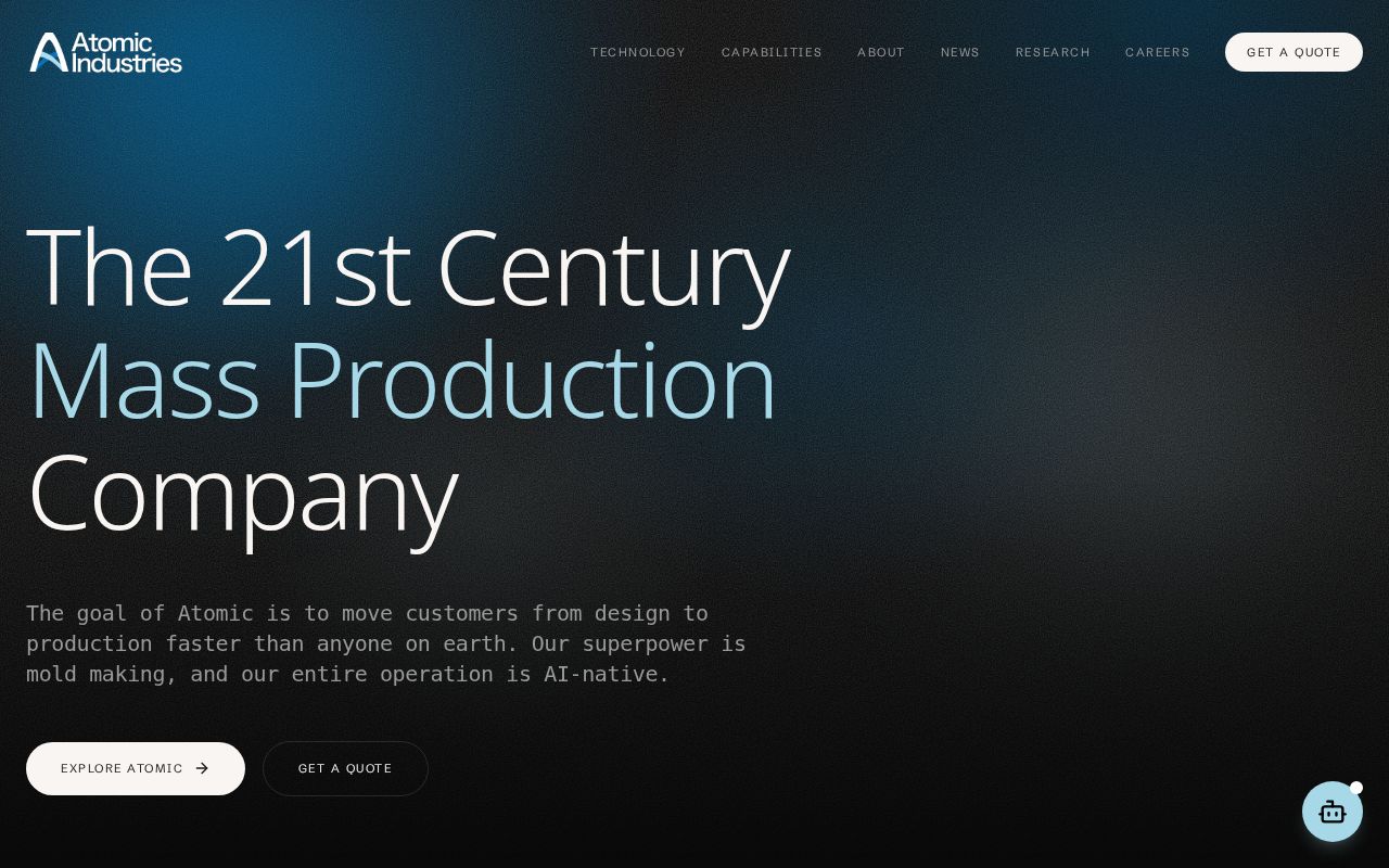 The atomic.industries homepage, first screen