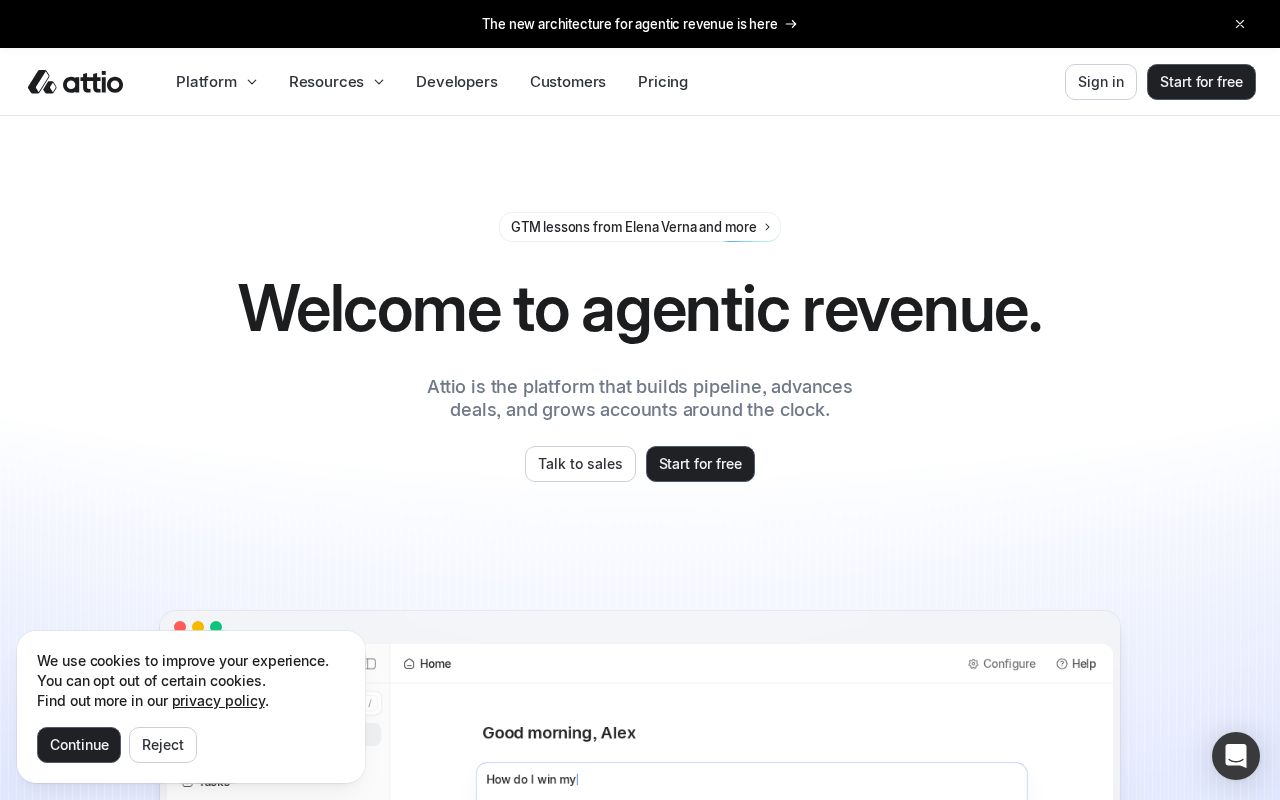 The attio.com homepage, first screen