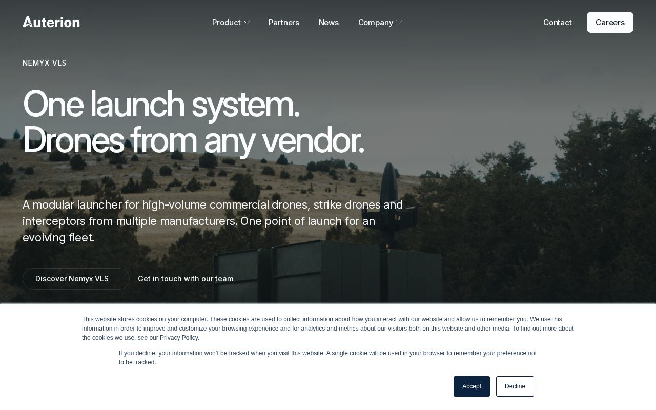 The auterion.com homepage, first screen