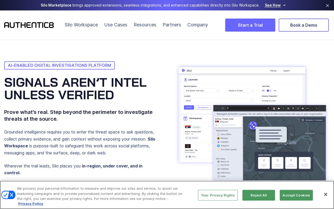 The authentic8.com homepage, first screen
