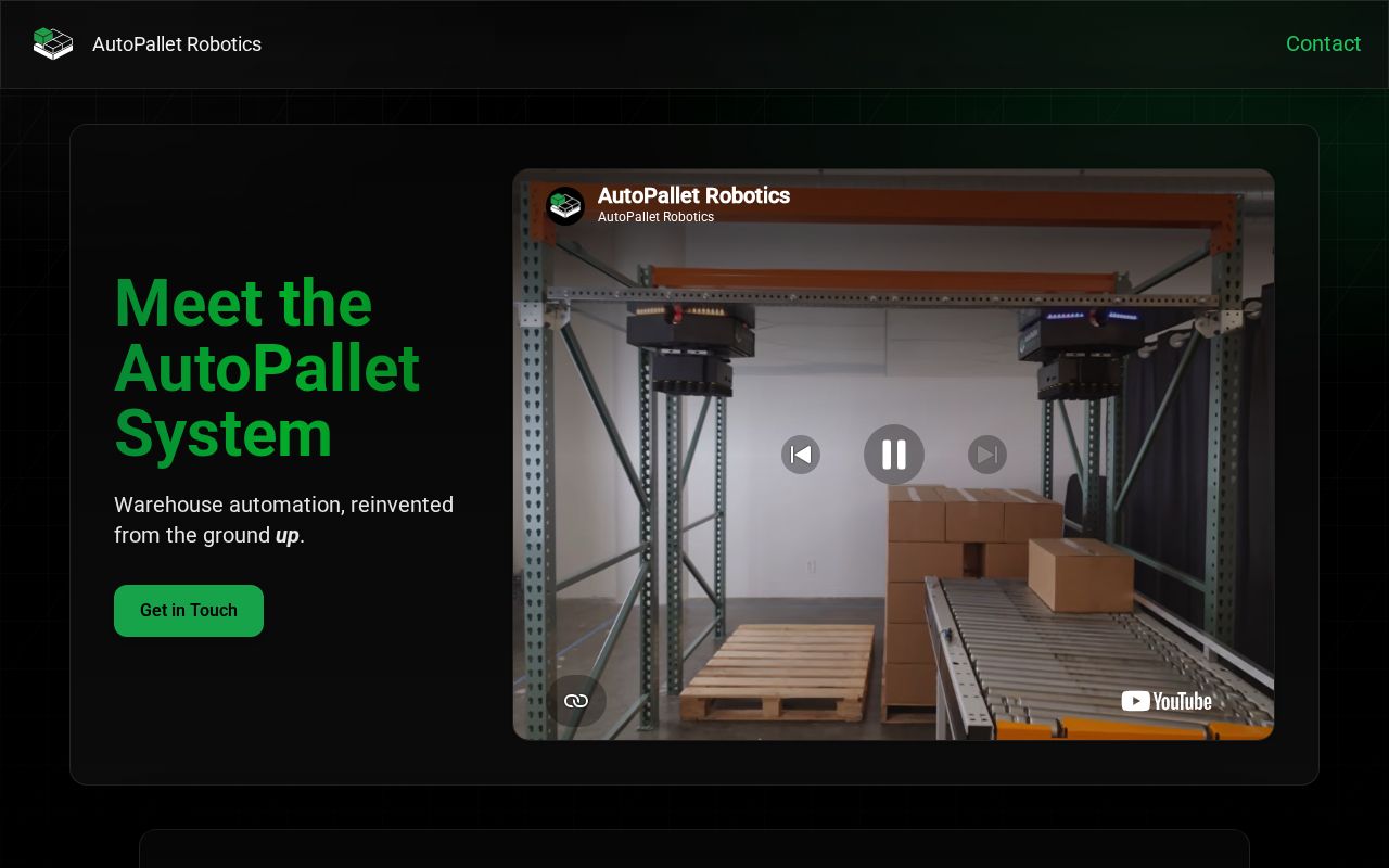 The autopallet.bot homepage, first screen
