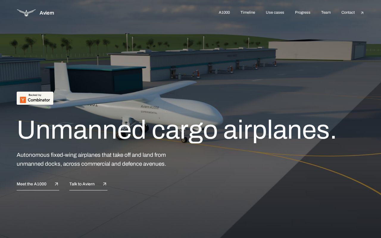The aviern.com homepage, first screen