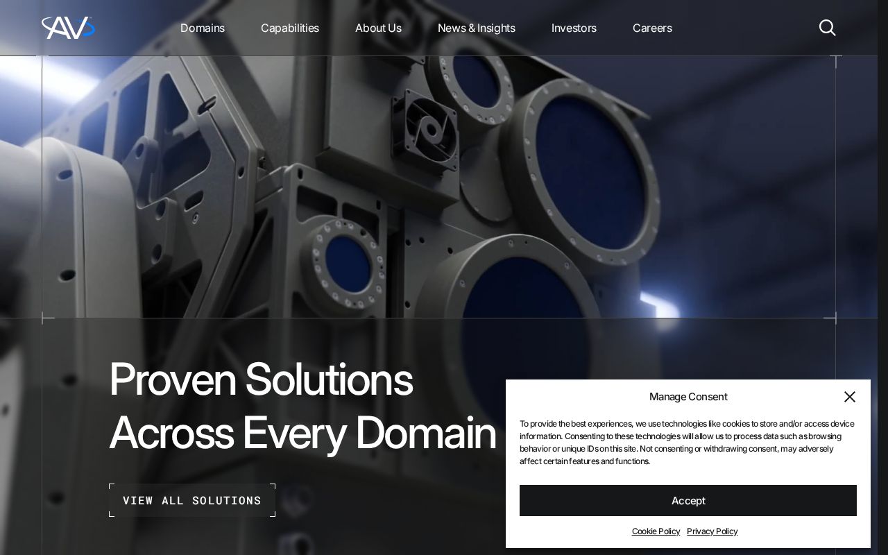 The avinc.com homepage, first screen