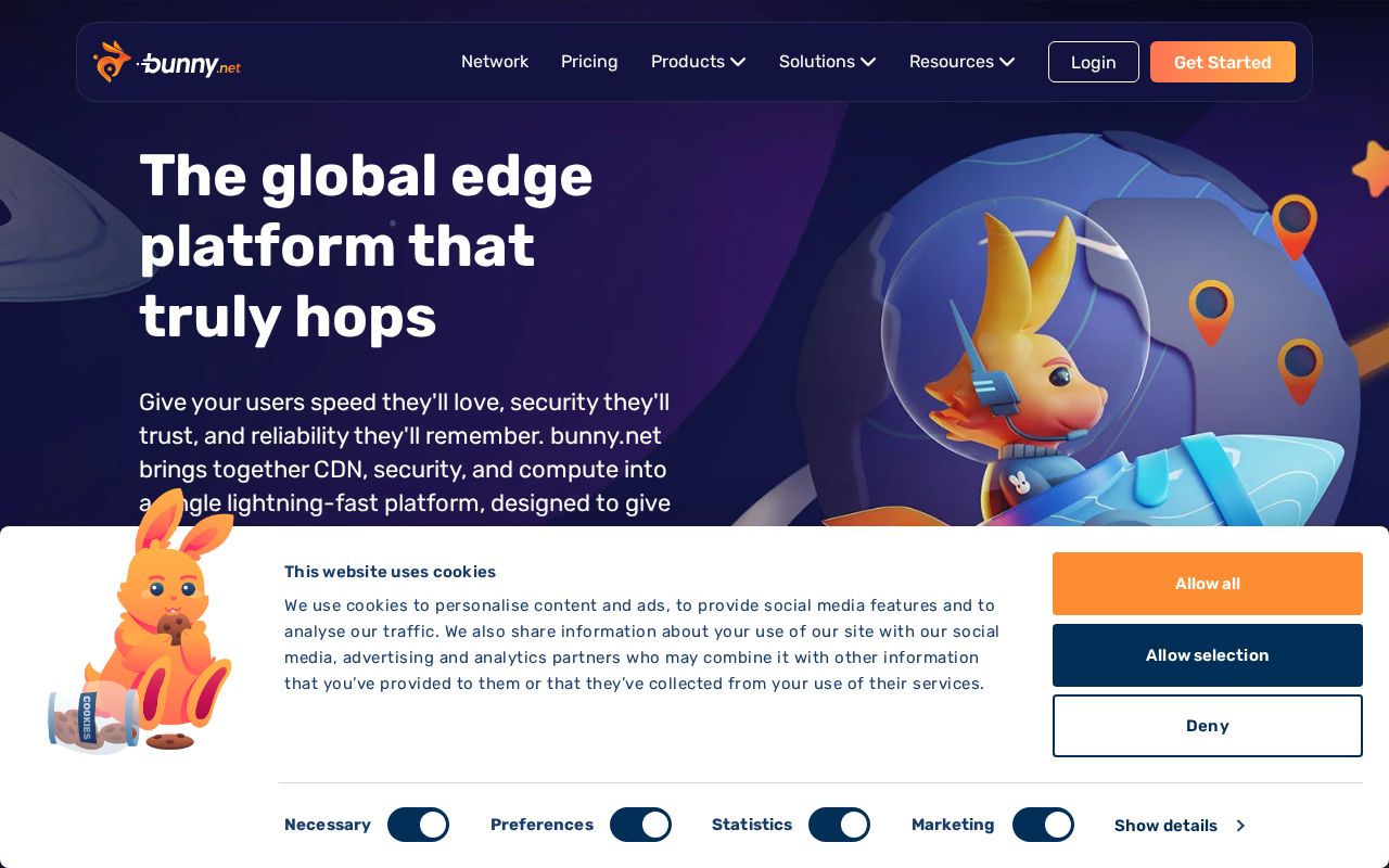 The b-cdn.net homepage, first screen