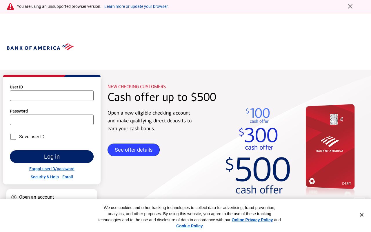 Screenshot of bankofamerica.com