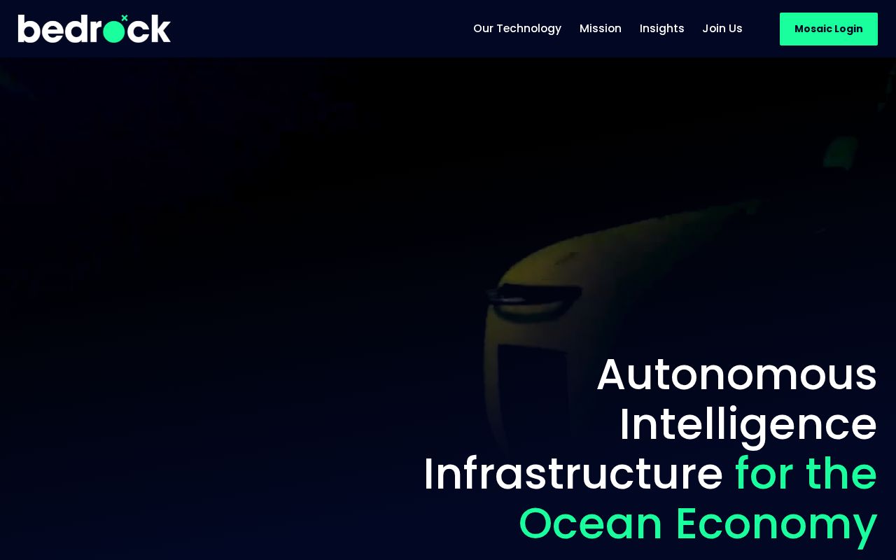 The bedrockocean.com homepage, first screen