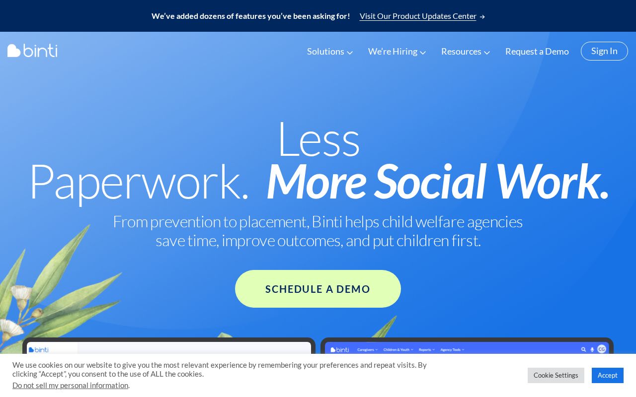 The binti.com homepage, first screen