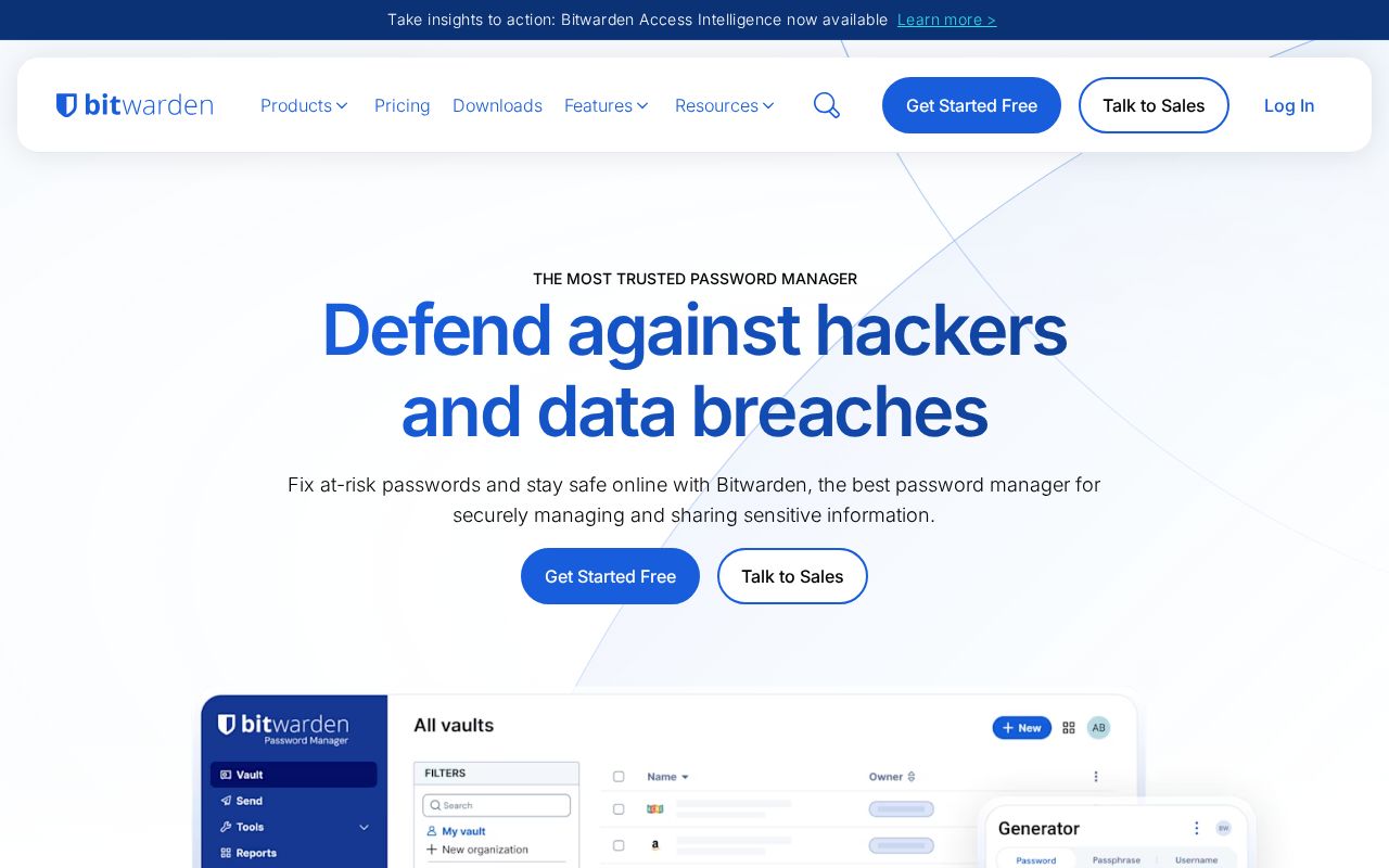 Screenshot of bitwarden.com