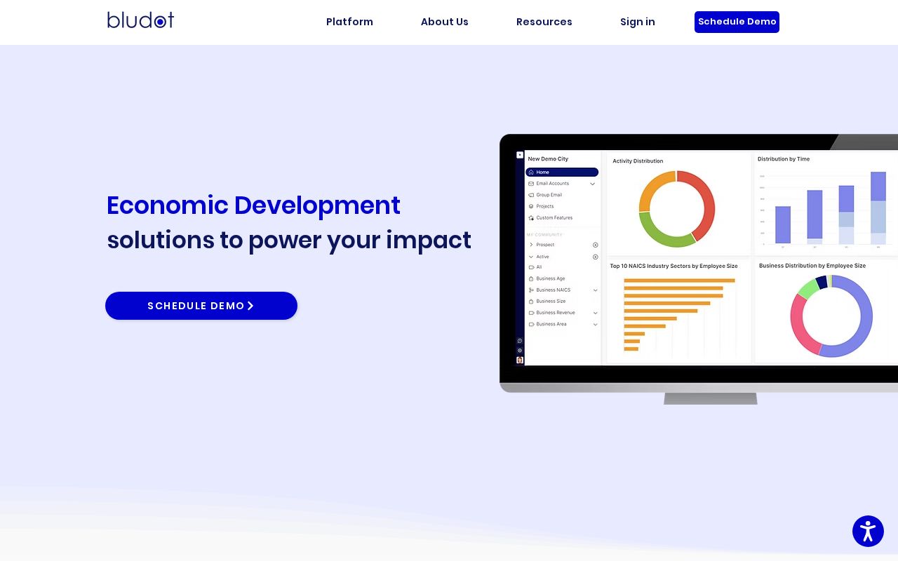 The bludot.io homepage, first screen
