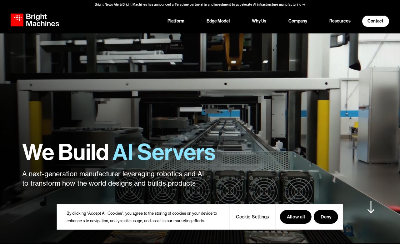 The brightmachines.com homepage, first screen