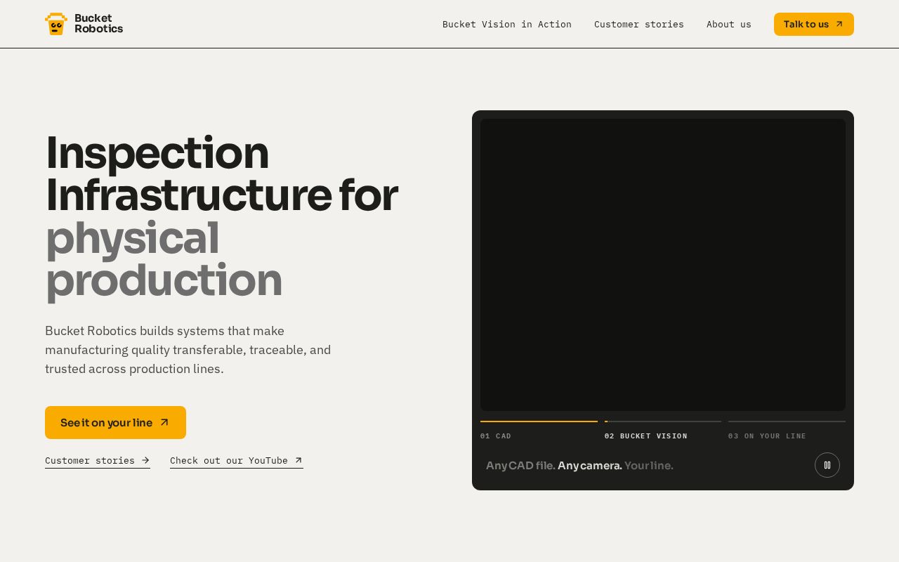 The bucket.bot homepage, first screen