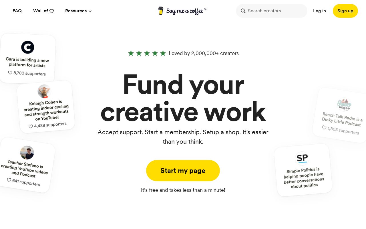 Screenshot of buymeacoffee.com