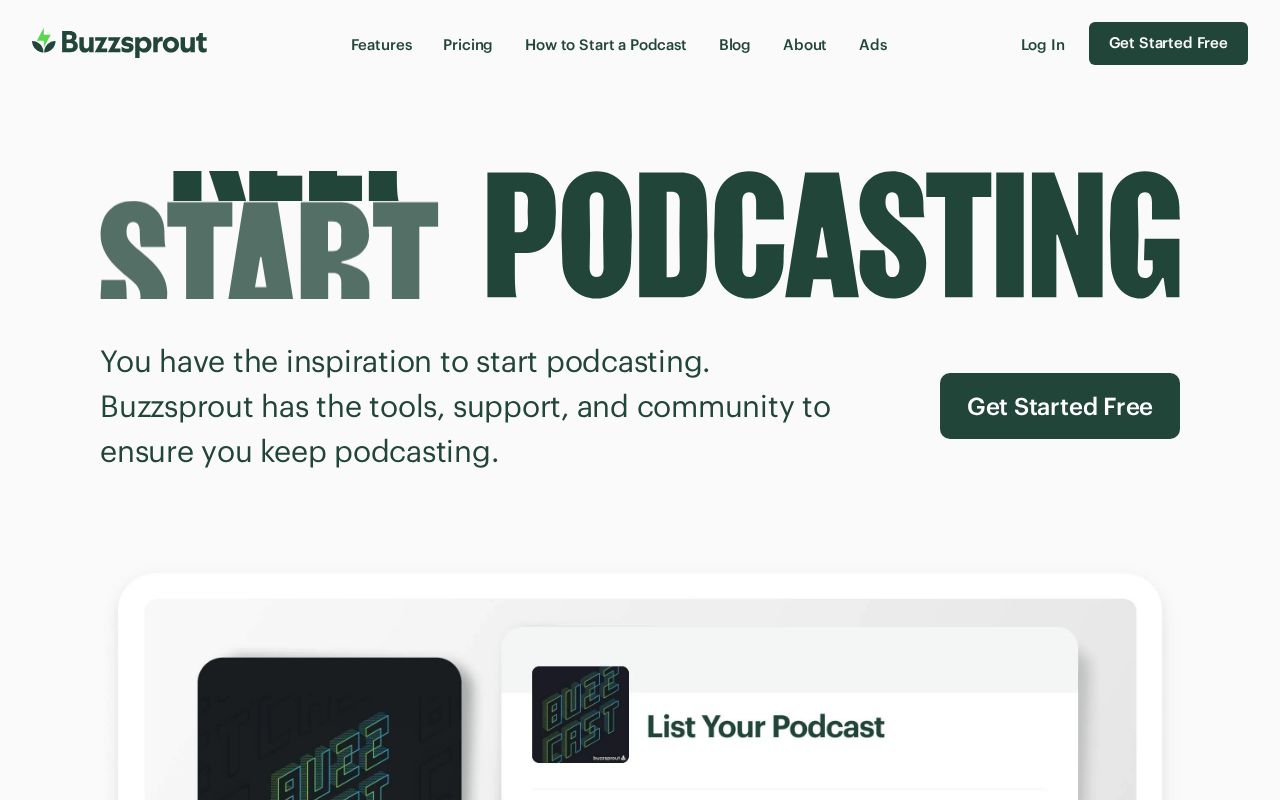 Screenshot of buzzsprout.com