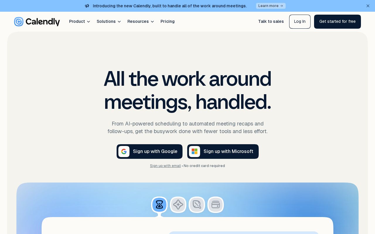 The calendly.com homepage, first screen