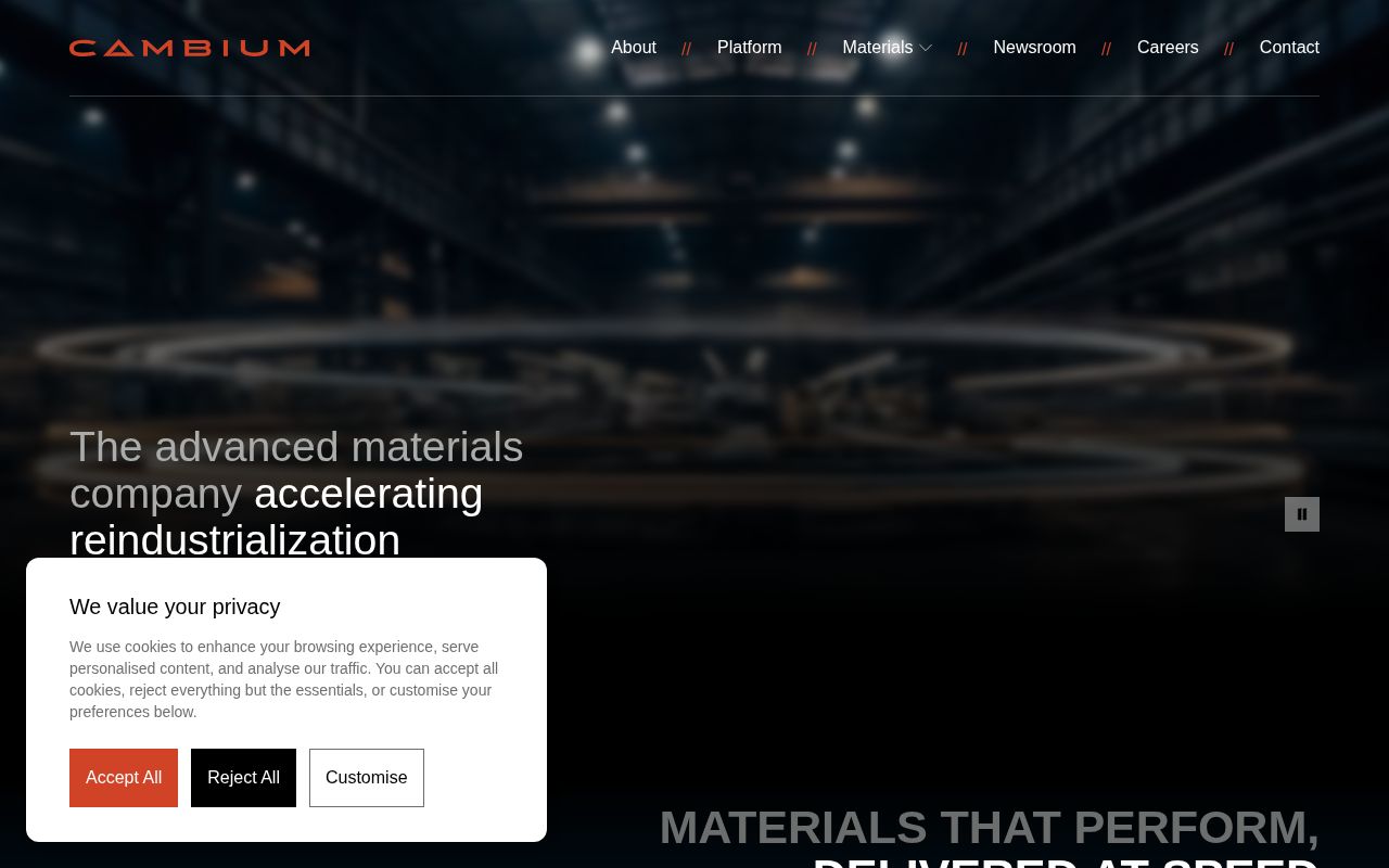 The cambiumglobal.com homepage, first screen