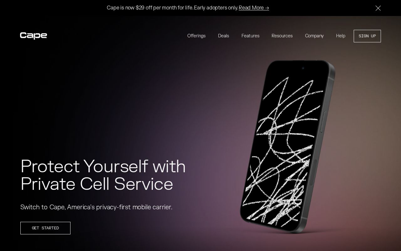 The cape.co homepage, first screen