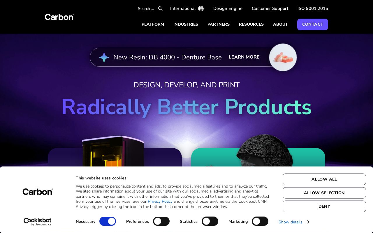 The carbon3d.com homepage, first screen