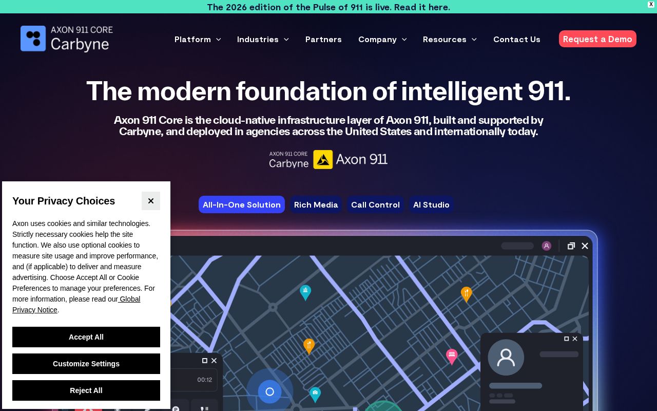 The carbyne.com homepage, first screen