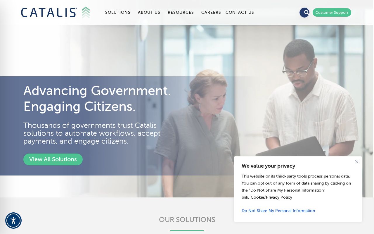 The catalisgov.com homepage, first screen