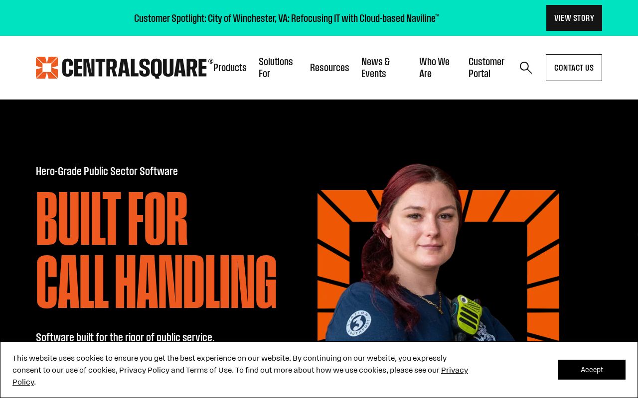 The centralsquare.com homepage, first screen