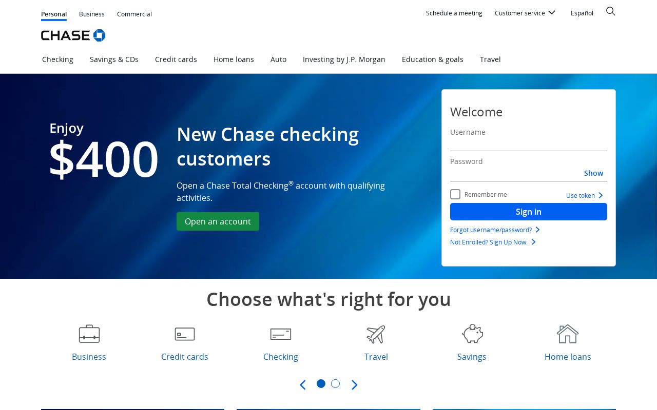 Screenshot of chase.com