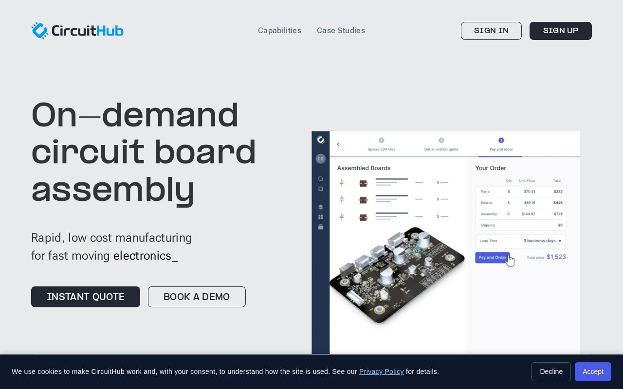 The circuithub.com homepage, first screen